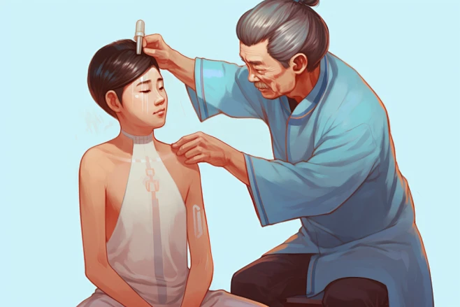中式传统手绘中医养生艾灸插画-花瓣网