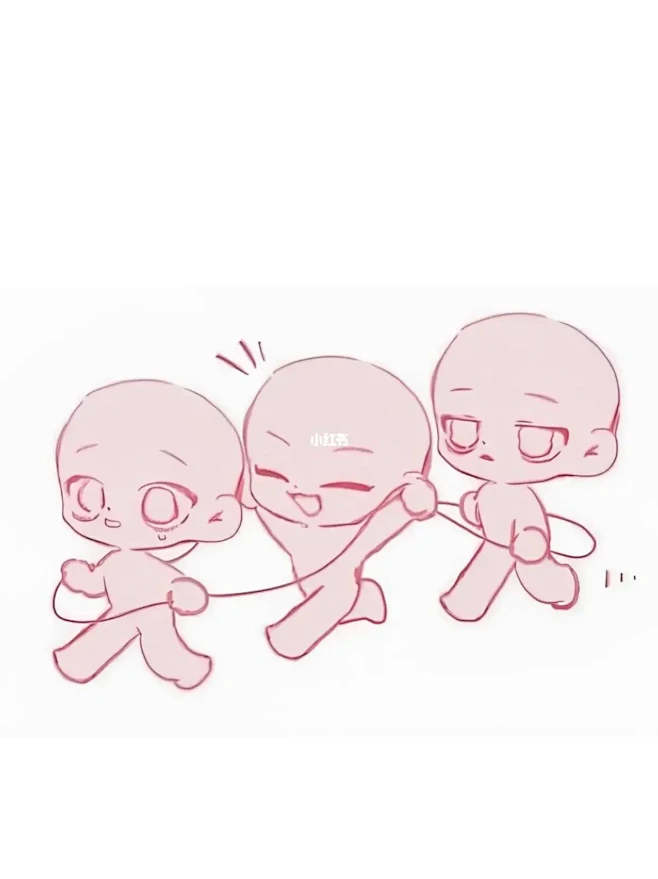 绘画素材|三人Q版模板合集-花瓣网