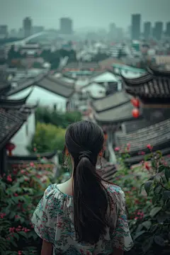 遥望远方趣味女孩背影