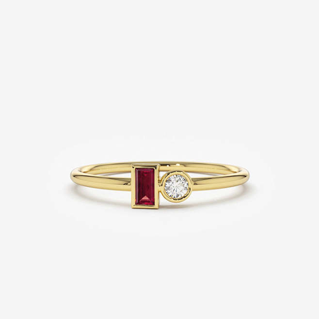 14k Baguette Ruby an...