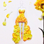 22岁Grace Ciao在新的杂志插画中运用了真正的花瓣作为时装元素，花瓣天然的图案，独特的文理，使得服装 层次感立现。