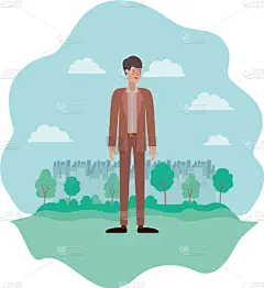 性格,青年男人,夏令营,头像,可爱的,商务,肖像,公园,草,自然美