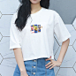 新款纯棉T恤女短袖韩版宽松圆领港风露脐中袖长短款白色百搭上衣