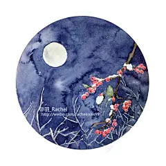 水彩手绘作品，四季印象之雪月无暇