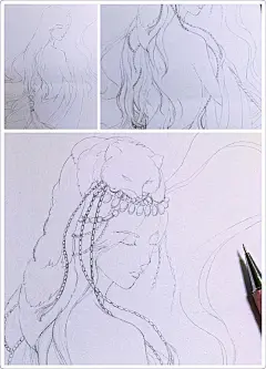 古风 水彩 二次元 插画 素材 手绘 动漫 动漫美女 背景 萌妹 白狐 画皮 妖女 狐女 狐狸精 原创 分步骤水彩教程 线稿 底稿 草稿 铅笔稿