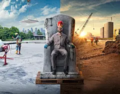 O Rei da Obra ( The King of the Construction ) : This work was done for a Construction Shop, named as &quot;The King of the Construction&quot;. The idea was to show the construction site as his Kingdom, splitting the scene in two phases of the constructio