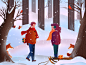 Gift love lovers couple cute sladge illustrator christmas gift forest christmas new-year illustration tree fox winter snow gift