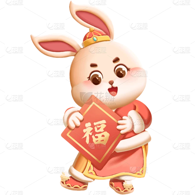 可爱春节兔子元素-举福字素材-花瓣网