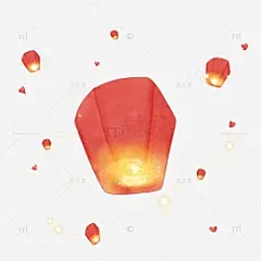 浪漫七夕节放孔明灯手绘元素