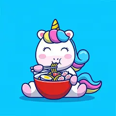 吃面条的独角兽，卡通矢量图插画矢量图设计素材