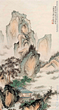 画 山水树 美景 图 绿色