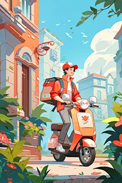 创意外卖员人物图片插画图