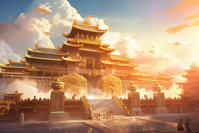金色神话建筑天宫神仙洞府原画-花瓣网