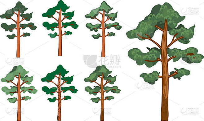 一组卡通松树