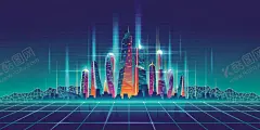 城市 【酷图网】插画,未来城市,剪影,科技感,背景