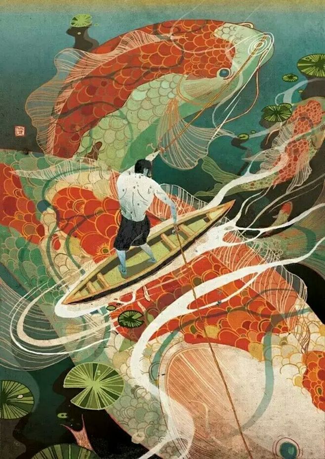 来自分享-5中国风插画水彩国潮壁纸@奥美...
