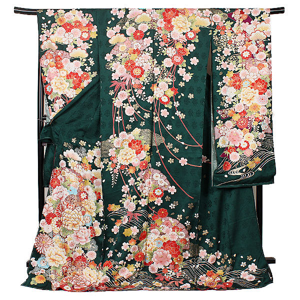 日本代购和服定制定做纯丝京友禅最高级振袖全套女墨绿色淘宝网