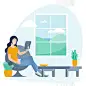 student reading and drinking coffeeYoung student reading and drinking coffee   at home. Light color trendy palette vector illustration of woman relaxed with a book.