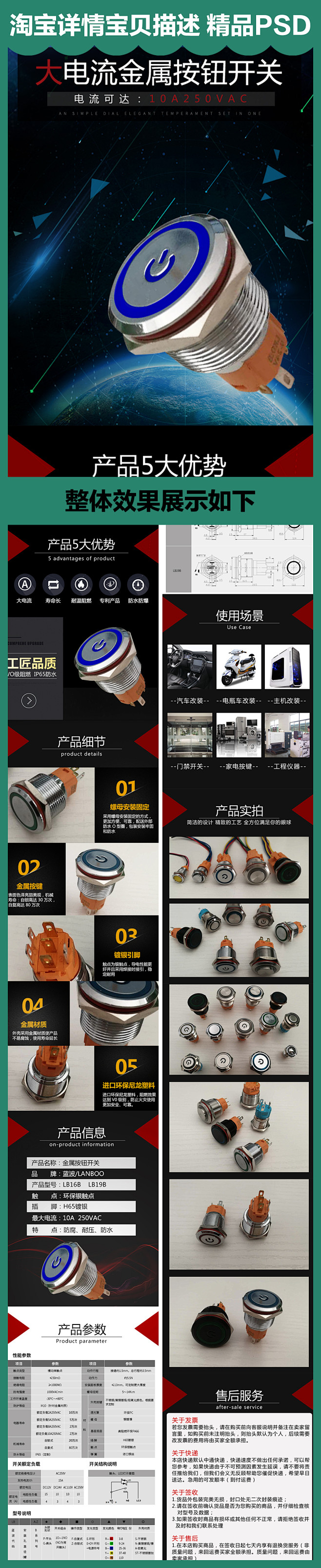 淘宝天猫设计素材psd模板详情金属按钮
