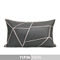兿品|灰色皮革几何拼接腰枕|样板房家用现代新中式风格抱枕澜品