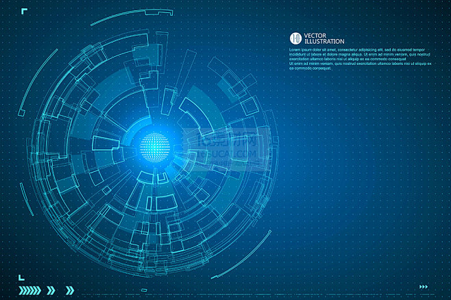 蓝色光效几何线条科技圆环矢量素材