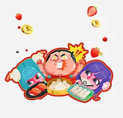 手绘美食吃货插画免抠免抠素材_新图网 https://ixintu.com 美食 促销 海报 插画 手绘 吃货 胖子 草莓