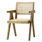 北欧实木扶手餐椅家用靠背设计师椅子休闲复古椅昌迪加尔PJ藤编椅