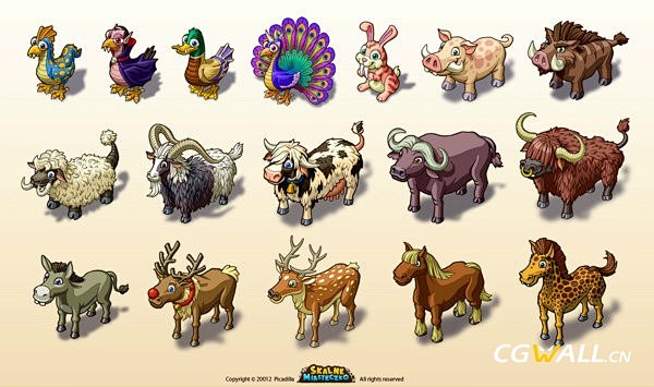 动物UI图标：孔雀，牛，羊，马，豪猪，藏...