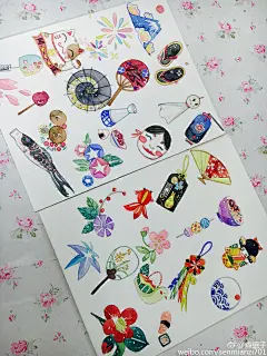 水彩画 手绘 插画 女孩 作者微博by 森眠子 小清新 少女心  花 童话 花花草草 步骤 教程 线稿 线条 水彩 小物件 鱼 扇子 面具