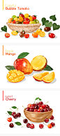 彩绘水果甘蔗芋头樱桃芒果番茄菠萝葡萄提子色彩插画PSD设计素材-淘宝网