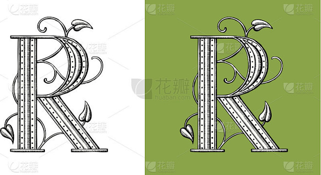 字母R，排版，字母表，Enluminure，装饰，手稿，字母组合，Rétro，花