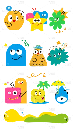 常规装饰系列多巴胺拟人几何形状贴纸组合元素