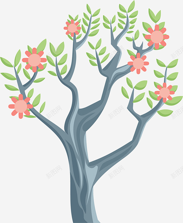 春天浪漫开花的大树矢量图高清素材 春花 ...