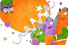 明亮，彩色背景与可爱的怪物。设计广告横幅。幻灯片模板，用于演示，聚会，节日，销售，媒体。背景为不同设