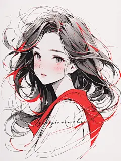 极简美学｜女生插画头像｜红色系