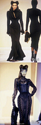 Thierry Mugler F/W 1992 Haute Couture 

漫画般的存在，服装的剪裁结构和超模老解解们的身材线条都绝了～这场也是《美少女战士》里面魔界四姐妹和贝利尔女王服装的原型出处～ ​​​​
