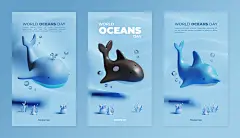 鲸鱼蓝色创意高端英文海洋生物素材
