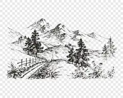 手绘山地景观矢量