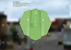 插图信息图模板与八边形垂直划分为三个移动的绿色部分