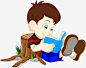 矢量看书的小孩ai免抠素材_新图网 https://ixintu.com 矢量素材 创意设计 卡通 可爱 学生 卡通风格看书的小学生 树桩 小男孩 男生 书本