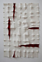 This is cool 3D art. I looks like the artist used paper and had the corners flair out. To me it looks like the red is supposed to look like blood coming out of a towel or something.  free grid — Chung-Im Kim