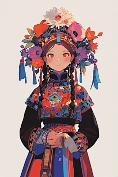 AI数字艺术扁平化民族风东方人物插画-众图网