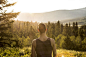 guy, man, trees, forest, woods, nature, landscape, outdoors, sunshine, sun rays, outdoors, adventure, people, mountains