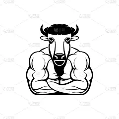 矢量健身身体与野牛头，面向复古符号，标志，徽章，标签模板和t恤复古设计元素。在白色背景上隔离