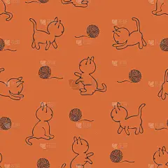 Seamless pattern of funny cartoon lined kittens pl