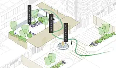 考虑到展示区开放的时间以及整体景观意境，花境设计以绿色长效为基础，整体花境盛花期过后仍旧有花材缓慢绽放，延长观花周期。银白与蓝紫色系对撞，例如：马鞭草与水果蓝、蛇鞭菊与芙蓉菊等，使花境的色彩层次更加丰富高级。天蓝鼠尾草、马鞭草、蛇鞭菊等竖线条透明材料材质接近，在花期和花色上有所延续融合，多个维度上让整体花境效果更加出彩。