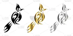 三色黑、金、银线艺术矢量的红须白头鸟