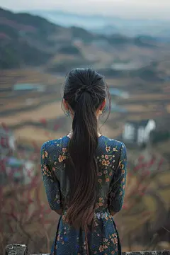 户外郊游活力女孩背影