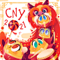 Chick chinese lion dance chinese new year chinese new year 2021 cny CNY2021 digital painting ILLUSTRATION  Lion Dance