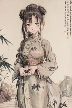 水墨画古风女生插画图片